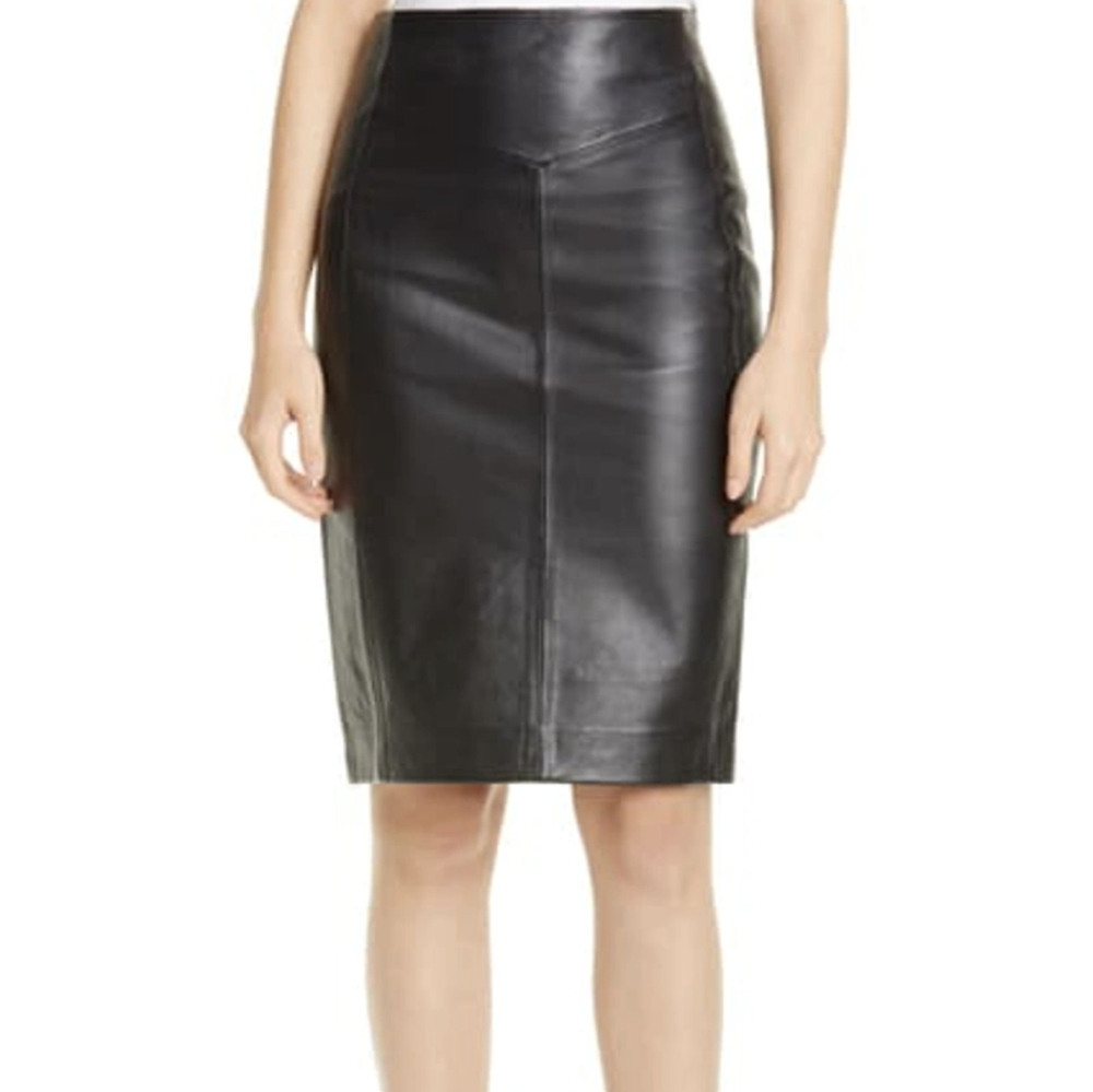 New! Reiss Megan black leather pencil skirt